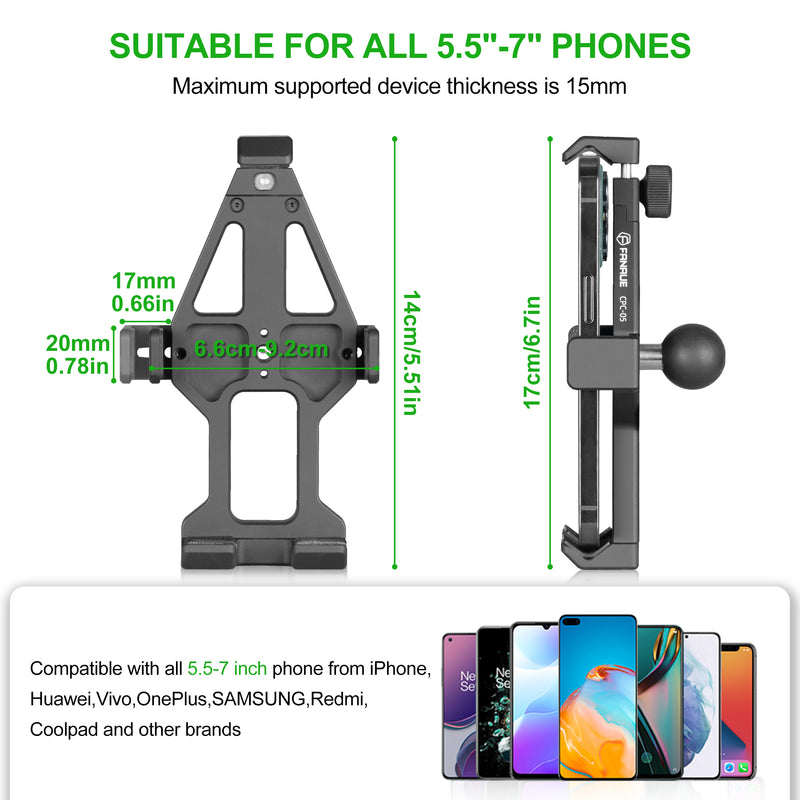 Load image into Gallery viewer, FANAUE Aluminum Phone Holder with 1" Ball Head Adapter Compatible with RAM Mounts B Size Double Socket Arm & Bike Motorcycle Phone Mount for 5.5-7" Smartphone