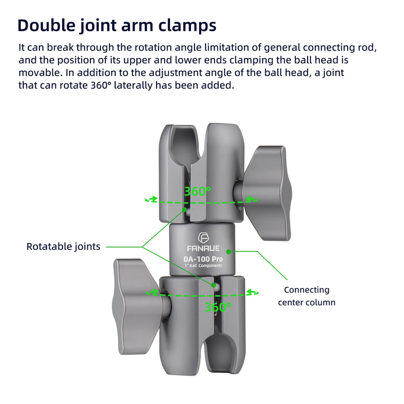 Load image into Gallery viewer, FANAUE Composite Dual-sided 360° rotation Double Socket Swivel Arm Compatible with RAM Mounts 1" Ball Components