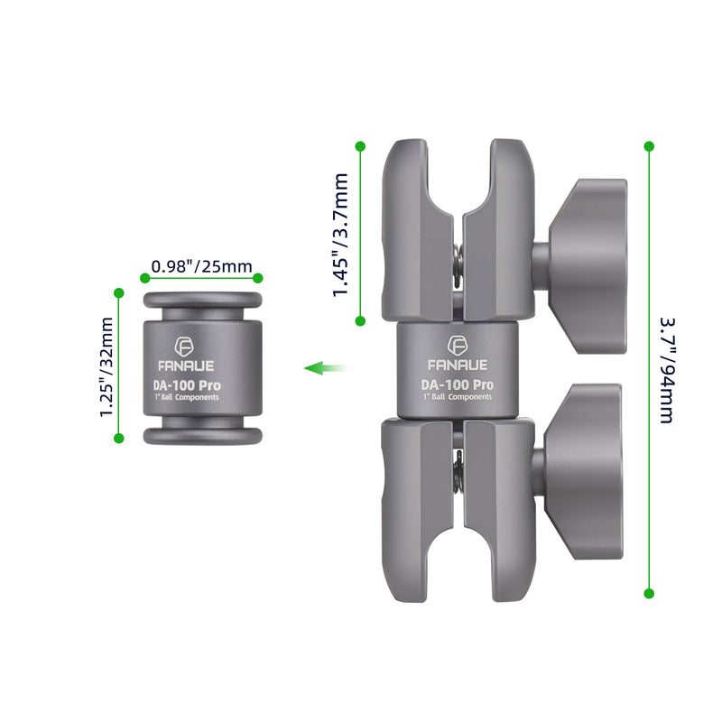 Load image into Gallery viewer, FANAUE Composite Dual-sided 360° rotation Double Socket Swivel Arm Compatible with RAM Mounts 1" Ball Components