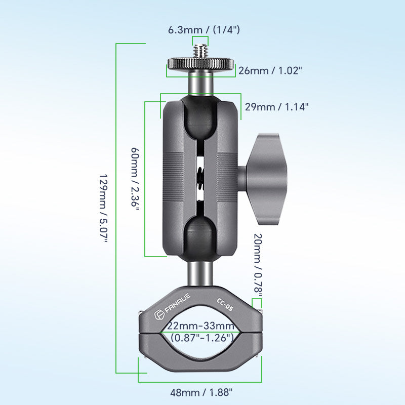 Load image into Gallery viewer, FANAUE GB-02T Action Camera Mount For Handbar Diameter 22-33mm (1" ball)
