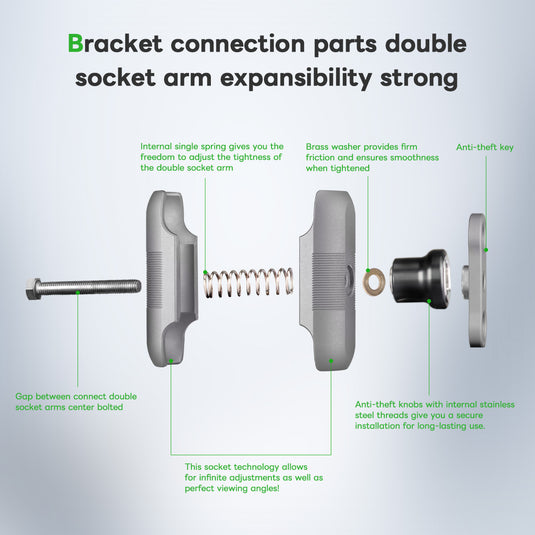 FANAUE Aluminum Alloy Double Socket Arm Compatible With 1inch Balll