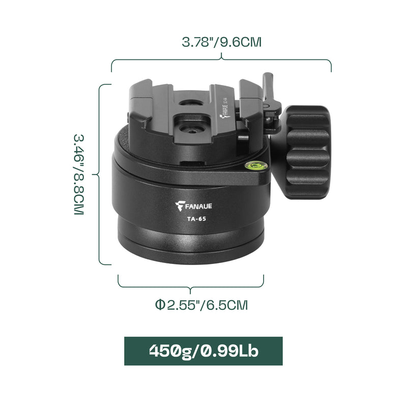 Load image into Gallery viewer, FANAUE TA-65T Ball Head Tripod Leveling Base with ARCA Clamp Bubble Level Function for Camera Shooting &amp; Hunting Mounts Product
