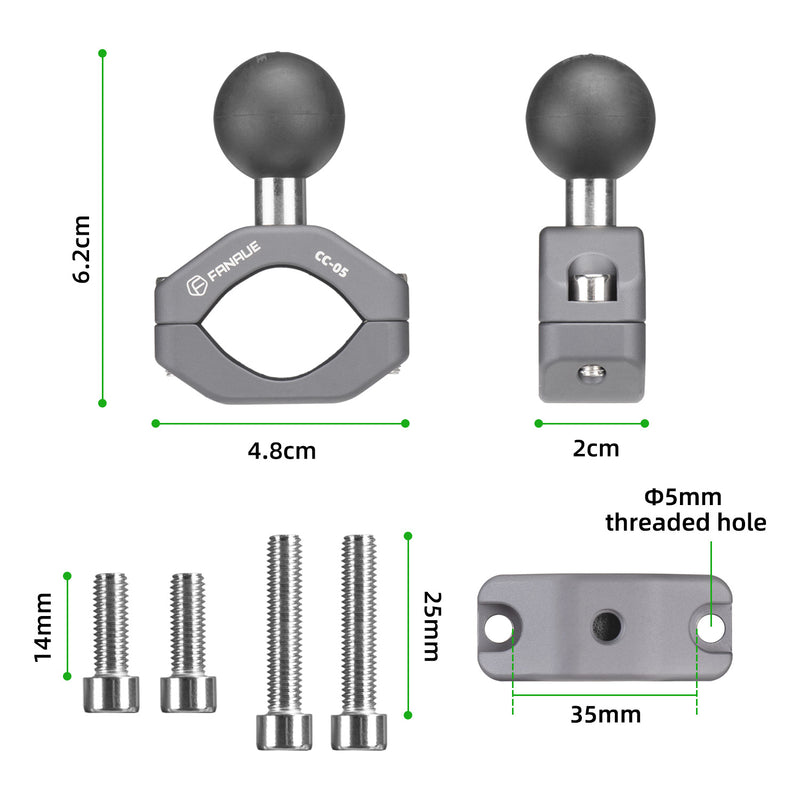 Load image into Gallery viewer, FANAUE Handlebar U-Bolt Base for Rails 0.85" to 1.14" in Diameter CC-05 Rod Clamp with B Size 1" Ball For RAM Mounts
