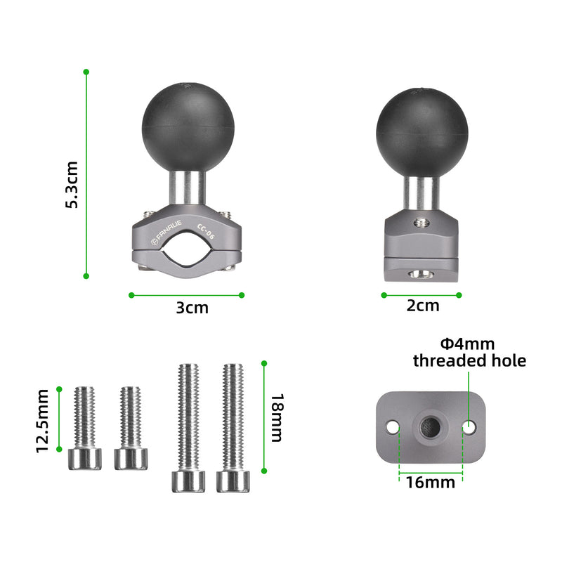 Load image into Gallery viewer, FANAUE CC-06 Rearview Mirror Clip with B Size 1" Ball For RAM MOUNTS
