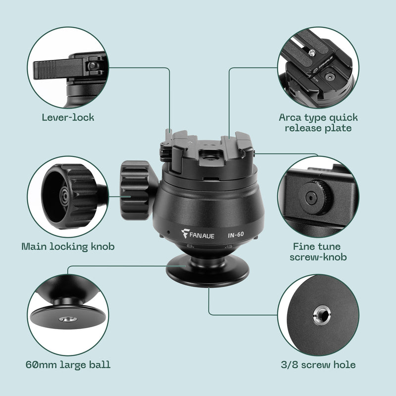 Load image into Gallery viewer, FANAUE IN-60T / IN-40T Inverted Ball Head For Shooting Hunting Load 30kg/20kg
