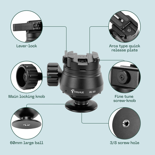 FANAUE IN-60T / IN-40T Inverted Ball Head For Shooting Hunting Load 30kg/20kg