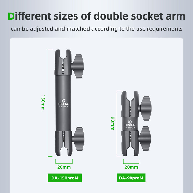 Load image into Gallery viewer, FANAUE Composite Double Socket Swivel Arm, 3.7" Aluminum Mounting Arm Dual 20mm Socket Ends - Fits 20mm Attachment Ball
