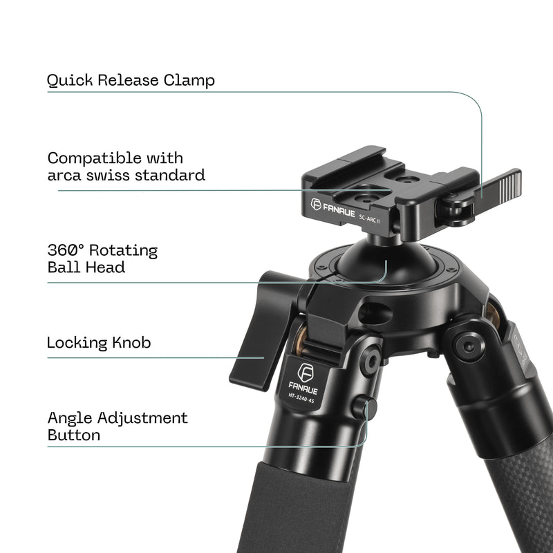 Load image into Gallery viewer, FANAUE HT-3240-45, 67.08" Carbon Fiber Tripod For Hunting Shooting Photography(4 section,Load:20kg)
