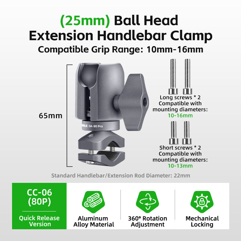 Load image into Gallery viewer, FANAUE Single Socket Arm with Handlebar Clamp Mount U-Bolt Base Compatible with RAM Mounts 1 Inch Ball Head and Bike Motorcycle Phone Holder, Can be Installed on 0.87-1.26" Diameter Rail Round Rod.
