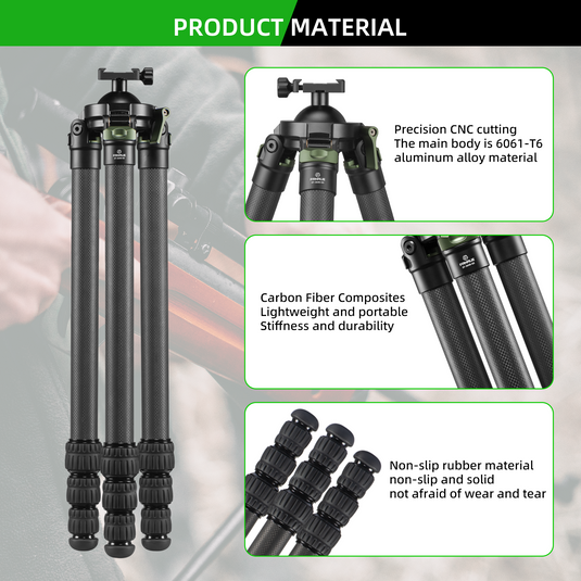FANAUE ST-65 Carbon Fiber Tripod  With Arca Swiss quick release plate clamp with Rotating Ball Head Adapter,Load 55.12lb/25KG