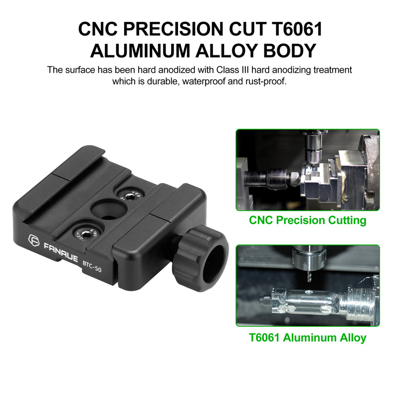 Load image into Gallery viewer, FANAUE BTC-50 Quick Release Plate Adapter Compatible Swiss/RRS  Arca Dovetail to Picatinny, Quick Release L-Ever-Release Clamp for Magpul Bipod Tripod Ball Head and QR Plate.
