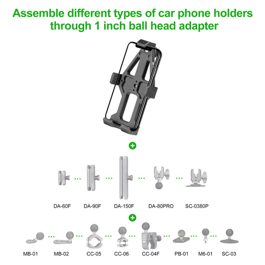 FANAUE Aluminum Phone Holder with 1" Ball Head Adapter Compatible with RAM Mounts B Size Double Socket Arm & Bike Motorcycle Phone Mount for 5.5-7" Smartphone