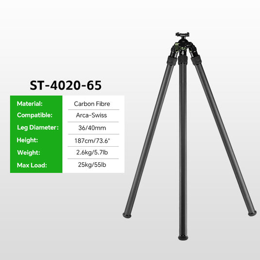 FANAUE Carbon Fiber Tripod  With Arca Swiss quick release plate clamp with Rotating Ball Head Adapter,Load 55.12lb/25kg