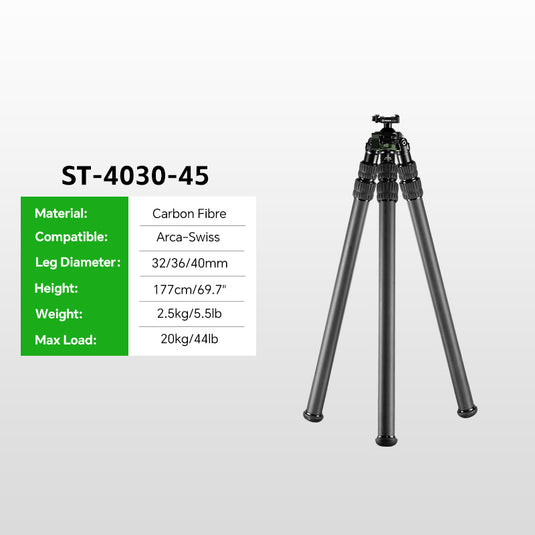 FANAUE Carbon Fiber Tripod  With Arca Swiss quick release plate clamp with Rotating Ball Head Adapter,Load 55.12lb/25kg