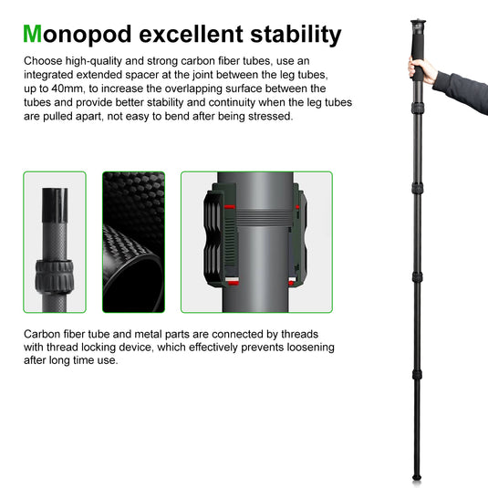 FANAUE MD-01 Monopod for Camera Carbon Fiber Portable Compact Lightweight Travel with Walking Stick Handle