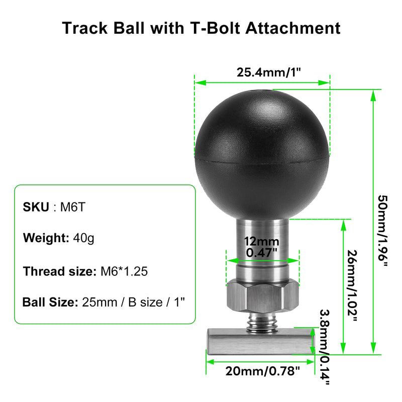 Load image into Gallery viewer, FANAUE M6T Track Ball with T-bolt Attachment Consists of Ball Bead with M6*1.0 Thread
