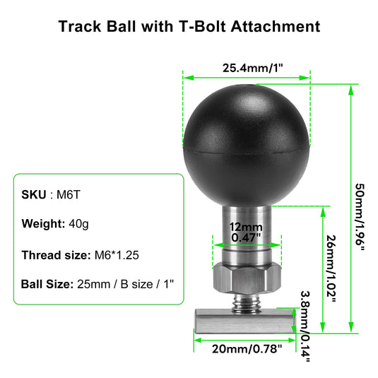 FANAUE M6T Track Ball with T-bolt Attachment Consists of Ball Bead with M6*1.0 Thread