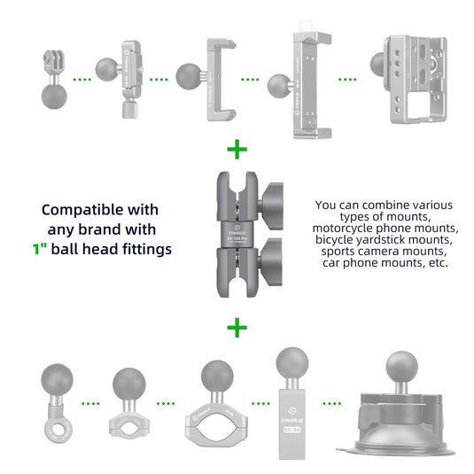 FANAUE Composite Dual-sided 360° rotation Double Socket Swivel Arm Compatible with RAM Mounts 1" Ball Components