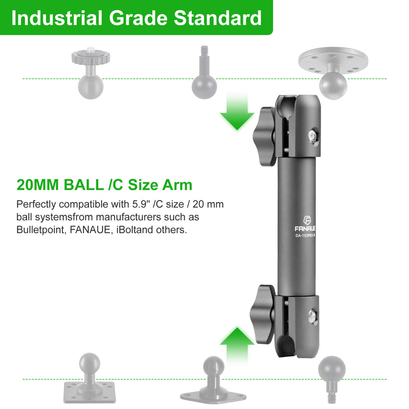 Load image into Gallery viewer, FANAUE Composite Double Socket Swivel Arm, 3.7" Aluminum Mounting Arm Dual 20mm Socket Ends - Fits 20mm Attachment Ball
