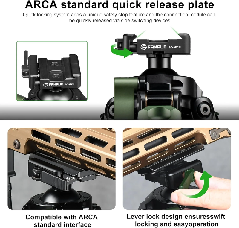 Load image into Gallery viewer, FANAUE ST-3620-65 Carbon Fiber Tripod  With Arca Swiss quick release plate clamp with Rotating Ball Head Adapter,Load 55.12lb/25kg
