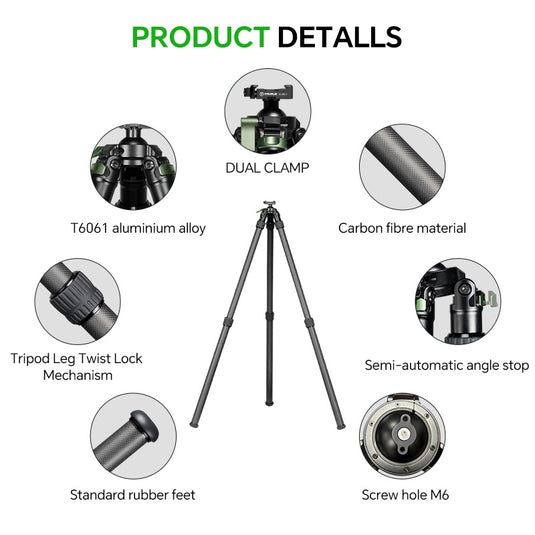 FANAUE Carbon Fiber Tripod  With Arca Swiss quick release plate clamp with Rotating Ball Head Adapter,Load 55.12lb/25kg