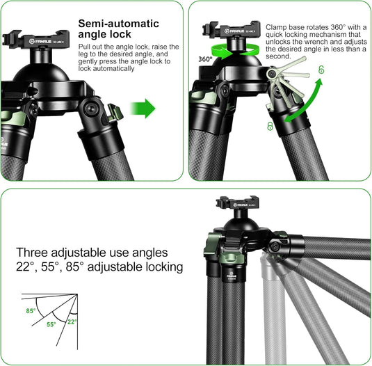 FANAUE ST-3620-65 Carbon Fiber Tripod  With Arca Swiss quick release plate clamp with Rotating Ball Head Adapter,Load 55.12lb/25kg