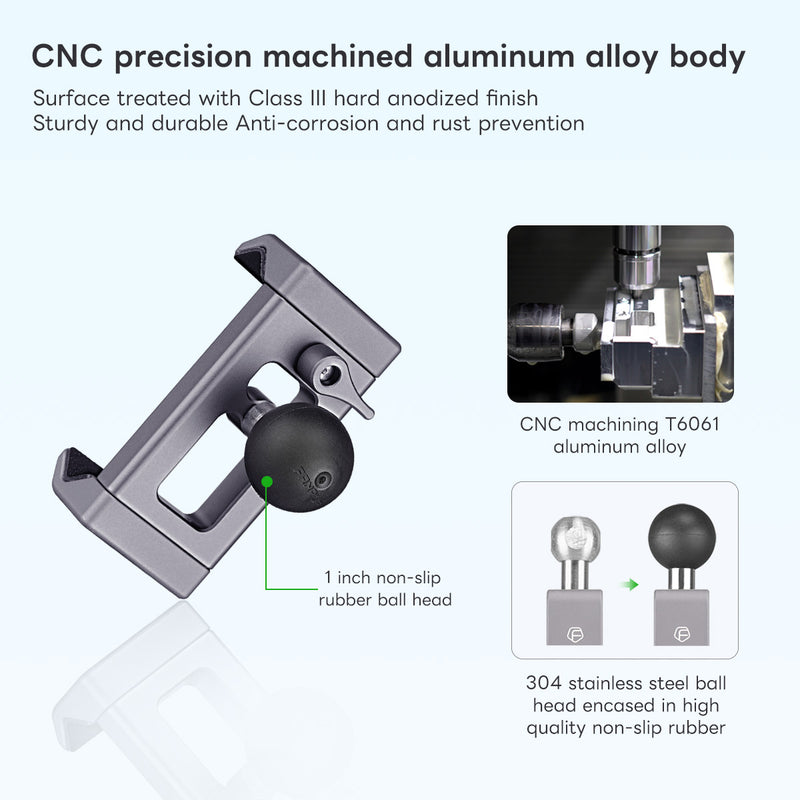Load image into Gallery viewer, FANAUE Aluminum Phone Holder with 17, 20 , 1 " Ball Head Adapter for 6-8.5" Smartphone
