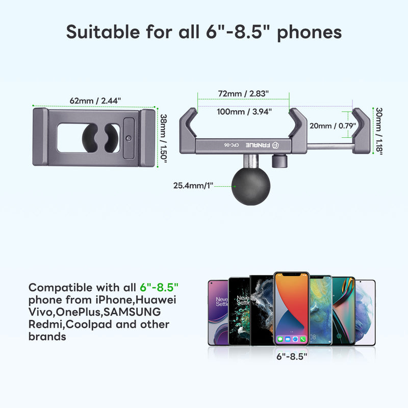 Load image into Gallery viewer, FANAUE Aluminum Phone Holder with 17, 20 , 1 " Ball Head Adapter for 6-8.5" Smartphone

