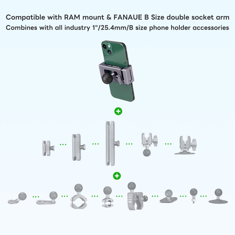 Load image into Gallery viewer, FANAUE Aluminum Phone Holder with 17, 20 , 1 " Ball Head Adapter for 6-8.5" Smartphone
