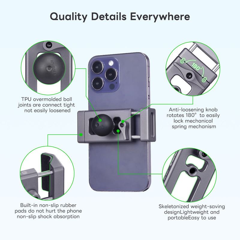 Load image into Gallery viewer, FANAUE Aluminum Phone Holder with 17, 20 , 1 " Ball Head Adapter for 6-8.5" Smartphone
