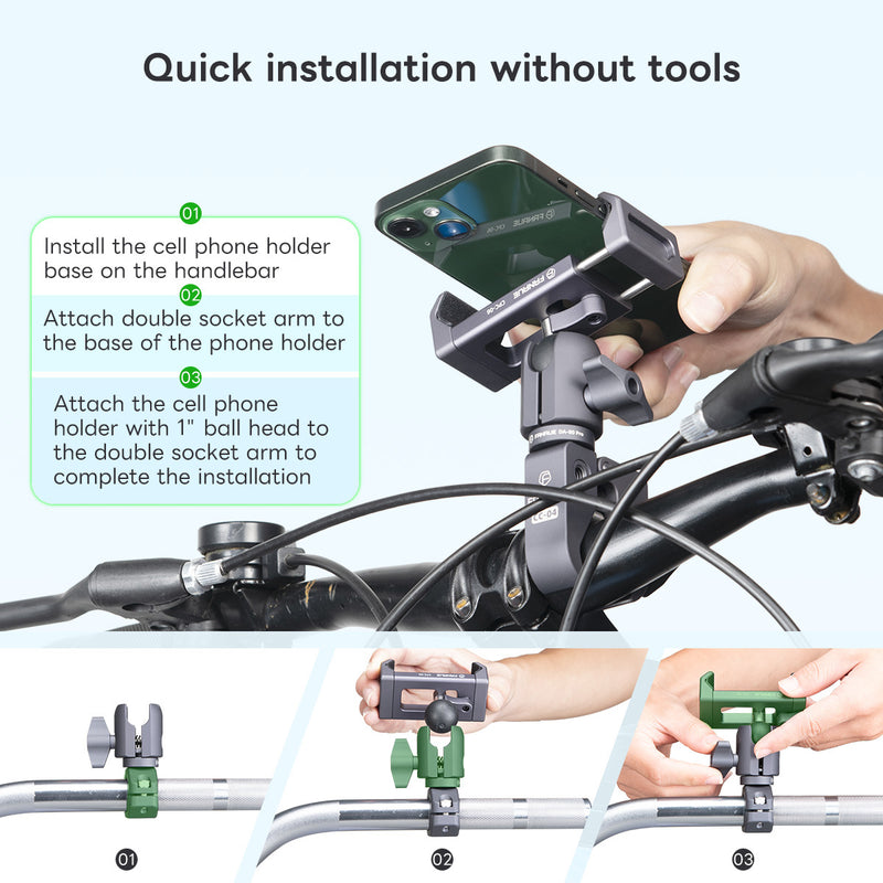 Load image into Gallery viewer, FANAUE Aluminum Phone Holder with 17, 20 , 1 " Ball Head Adapter for 6-8.5" Smartphone
