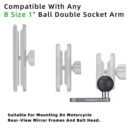FANAUE MB-02 1'' Ball Mount Base with 10mm Mounting Hole,Right Angle Motorcycle Rearview Mirror Mounting Base, Compatible with DA-60 DA-90 DA-150 Double Socket Arm and Other Compatible Devices