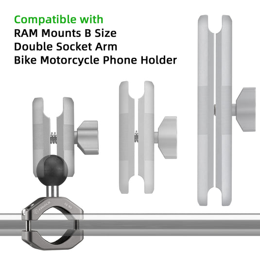 FANAUE Handlebar U-Bolt Base for Rails 0.85" to 1.14" in Diameter CC-05 Rod Clamp with B Size 1" Ball For RAM Mounts