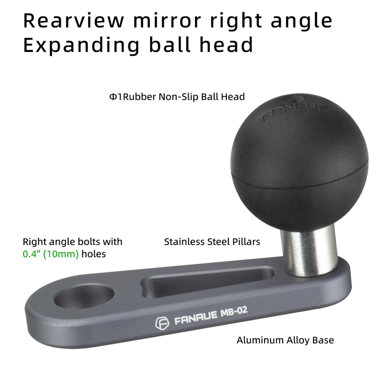 Load image into Gallery viewer, FANAUE MB-02 1'' Ball Mount Base with 10mm Mounting Hole,Right Angle Motorcycle Rearview Mirror Mounting Base, Compatible with DA-60 DA-90 DA-150 Double Socket Arm and Other Compatible Devices
