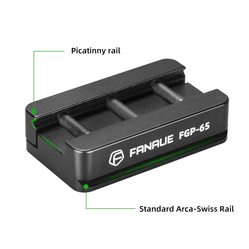Load image into Gallery viewer, FANAUE FGP-65 Picatinny Arca-Swiss Compatible Rail Plate with Anti-slip Slot, CNC Machined Aluminum,Tripod Dovetail Adapter Mount
