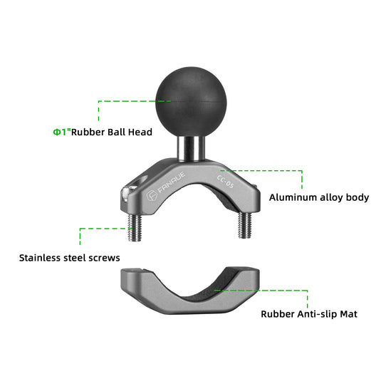 FANAUE Handlebar U-Bolt Base for Rails 0.85" to 1.14" in Diameter CC-05 Rod Clamp with B Size 1" Ball For RAM Mounts