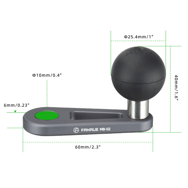 Load image into Gallery viewer, FANAUE MB-02 1'' Ball Mount Base with 10mm Mounting Hole,Right Angle Motorcycle Rearview Mirror Mounting Base, Compatible with DA-60 DA-90 DA-150 Double Socket Arm and Other Compatible Devices

